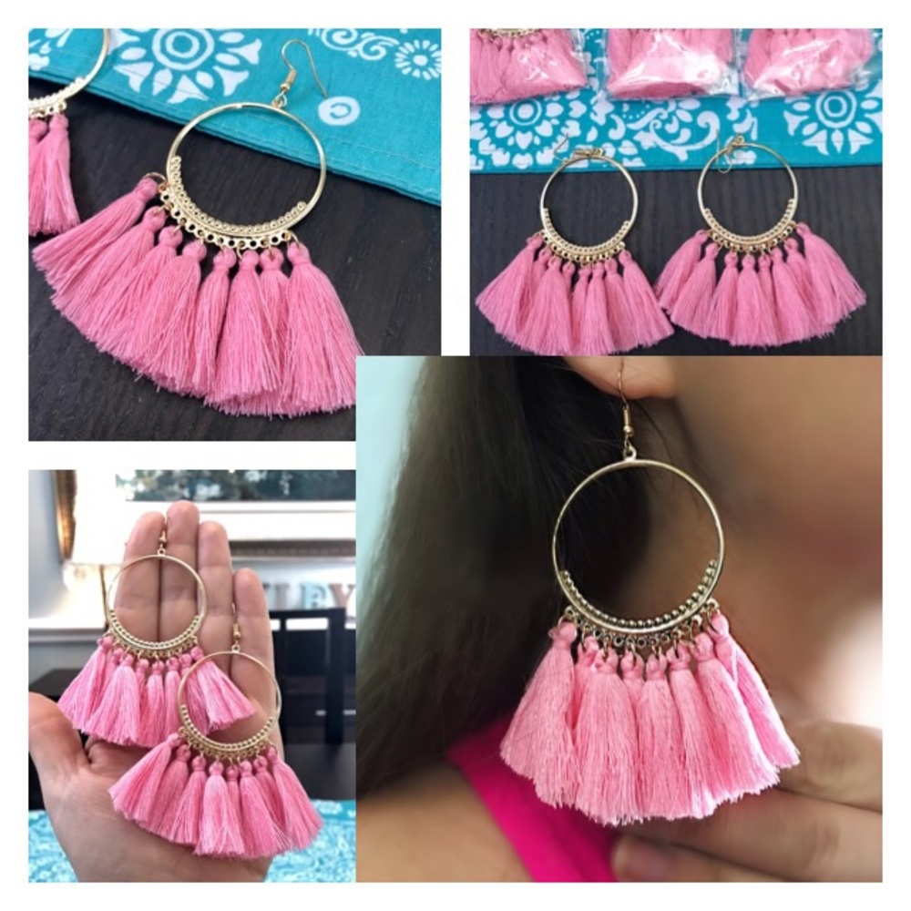 NEW!๐๐๐PINK!๐TASSEL HOOPS!๐๐๐SO BEAUTIFUL! - Picture 2 of 8